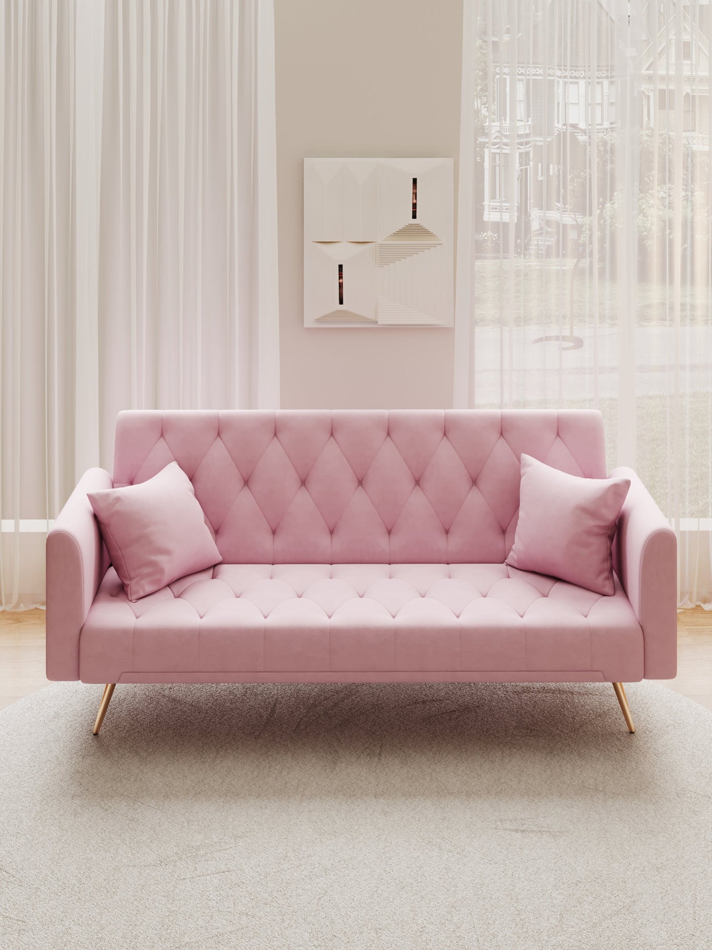 The Belrose Pink Velvet Sofa Bed
