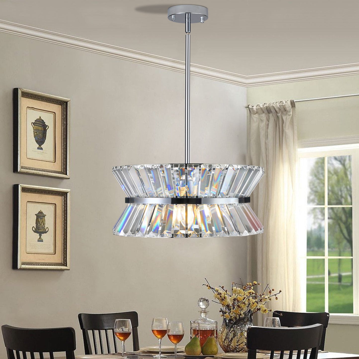 Modern Crystal Chandelier for Living Room – Luxury Round Ceiling Light Fixture