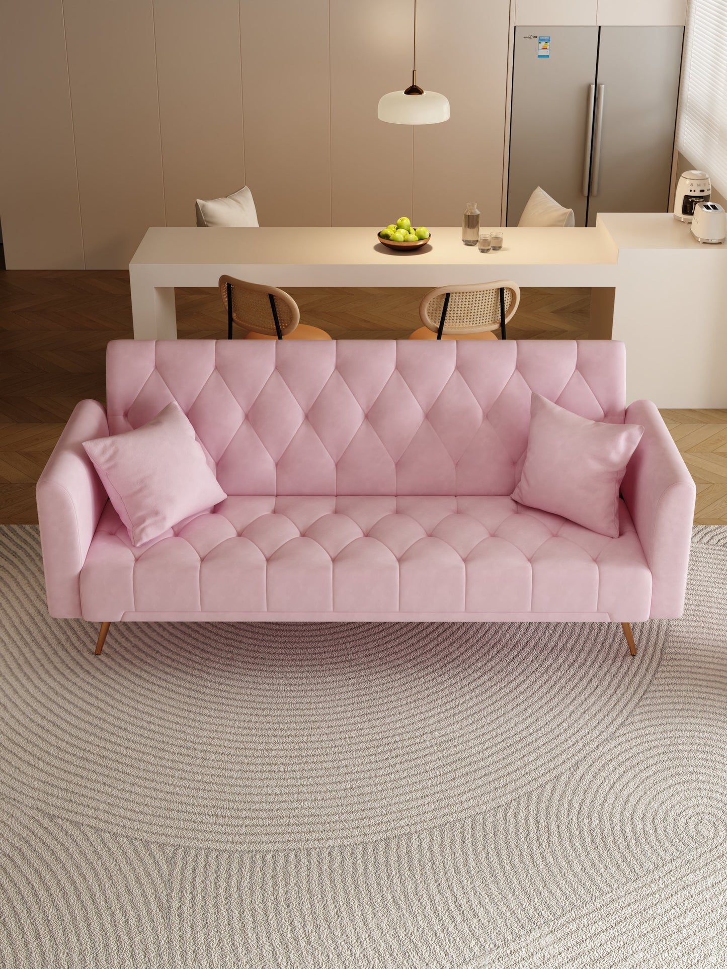 The Belrose Pink Velvet Sofa Bed