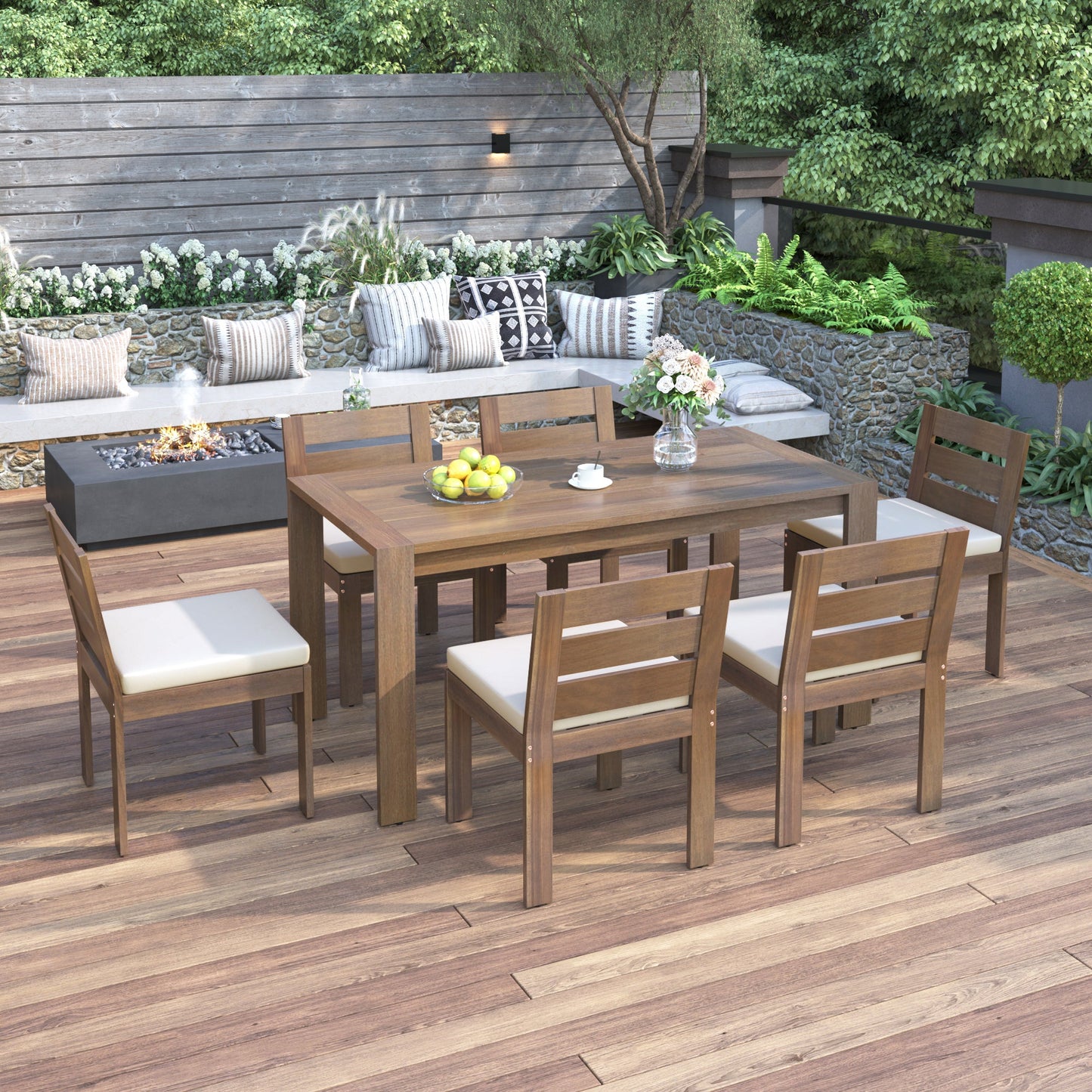 Solana Acacia Wood Outdoor Dining Set for 6