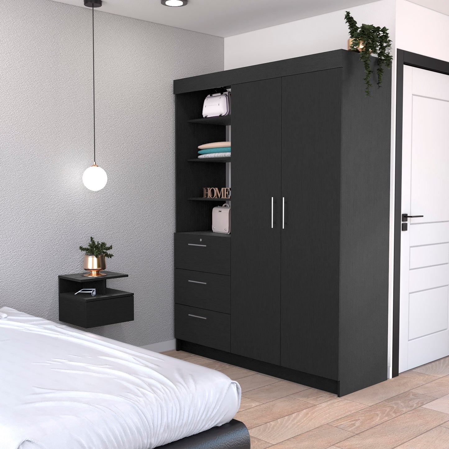 Kenya 2 Piece Bedroom Set - Black Armoire and Dresser