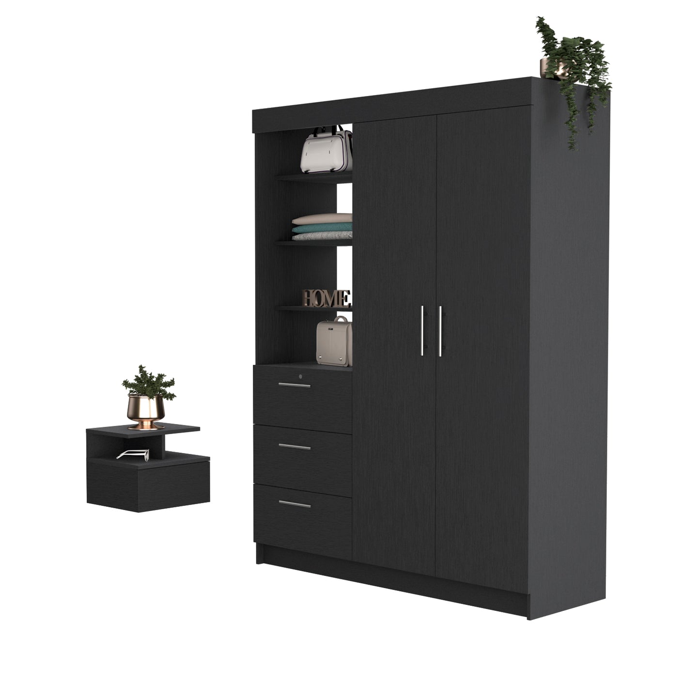 Kenya 2 Piece Bedroom Set - Black Armoire and Dresser