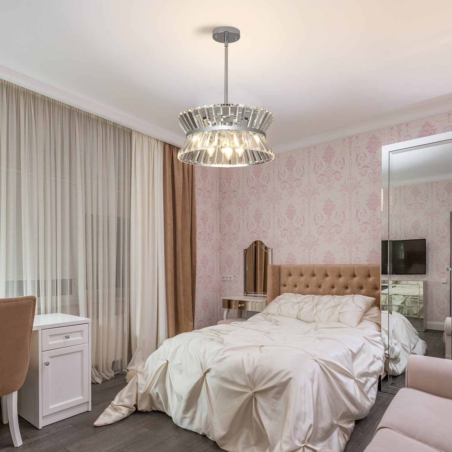 Modern Crystal Chandelier for Living Room – Luxury Round Ceiling Light Fixture